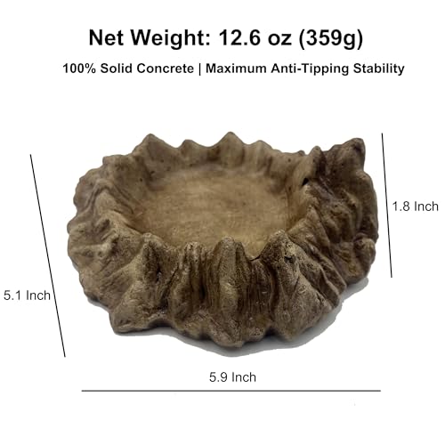 Heavy Concrete Reptile Water Dish - 100% Non-Tipping Volcano Rock Snake Water Bowl for Bearded Dragon, Tortoise, Leopard Gecko Tank Accessories
