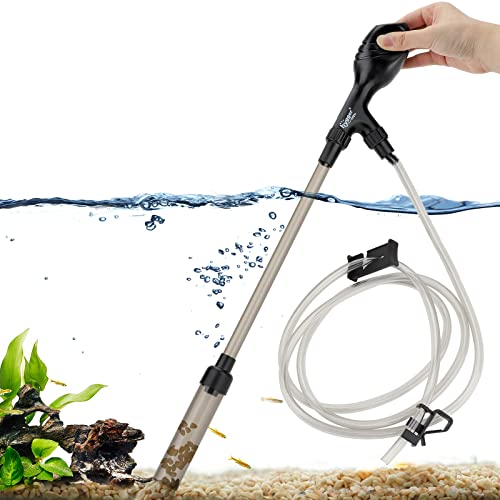 hygger Small Gravel Vacuum for Aquarium, Manual 80GPH Aquarium Gravel Cleaner Low Water Level Water Changer Fish Tank Cleaner with Pinch or Grip Run in Seconds Suction Ball Adjustable Length - size: S