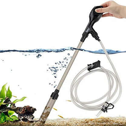 hygger Small Gravel Vacuum for Aquarium, Manual 80GPH Aquarium Gravel Cleaner Low Water Level Water Changer Fish Tank Cleaner with Pinch or Grip Run in Seconds Suction Ball Adjustable Length - size: S