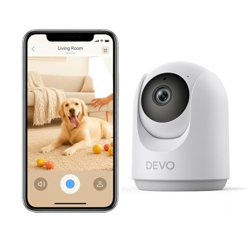 Devo Indoor Security Camera, 2K 360 Pan-Tilt Pet Dog Baby Monitor Camera | WiFi Smart Camera for Home with Phone App,Motion Detection, Color Night Vision, 2-Way Audio, 256GB SD
