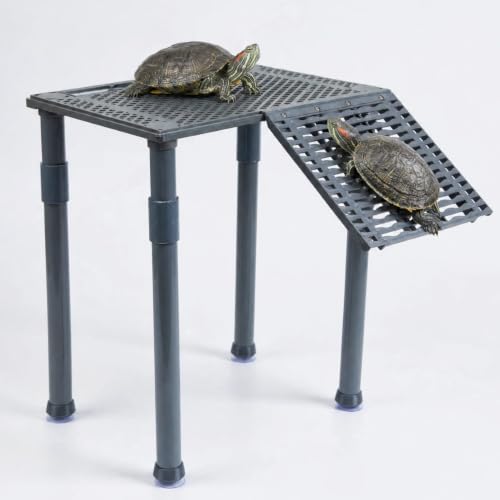 Large Standing Turtle Basking Platform with Ramp, Food Tray, Upgraded | Dock for Large or Multiple Turtles, Non-Slip Ramp, Adjustable Height, for 65+ Gallon Aquariums (Fits Tanks Over 14+ In Wide) - size: 12.72 × 8.74 inch