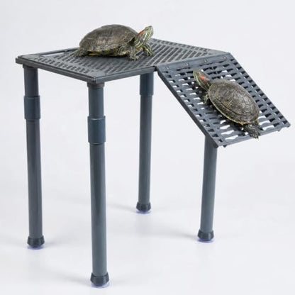 Large Standing Turtle Basking Platform with Ramp, Food Tray, Upgraded | Dock for Large or Multiple Turtles, Non-Slip Ramp, Adjustable Height, for 65+ Gallon Aquariums (Fits Tanks Over 14+ In Wide) - size: 12.72 × 8.74 inch