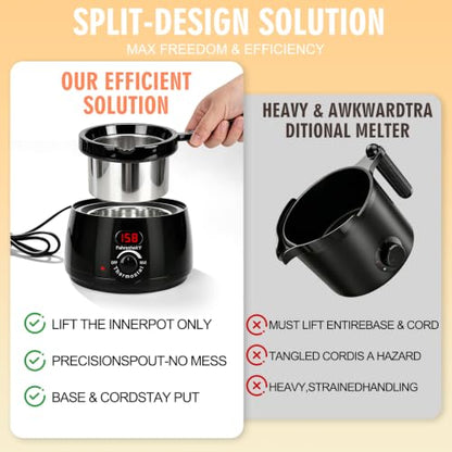 ZEROMX Electric Candle Wax Melter with Detachable Stainless Steel Pot and Digital Temperature Control, Wax Heater for DIY Candle Making, Soap Making, Wax Crafts, Easy Cleaning & Precise Crafting - color: Black