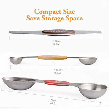 Magnetic Measuring Spoons Set Stainless Steel Dual Sided Measuring Spoons | Stackable Teaspoons Tablespoons for Measuring Dry and Liquid Ingredients - color: Color