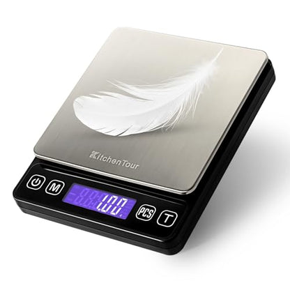 KitchenTour Mini Gram Scale for Coffee, Jewelry and Small Items, 500g x 0.01g Digital Pocket Scale with Tare, 6 Units, Back-Lit LCD, 2 Trays, Black - color: Black, size: 500g / 0.01g