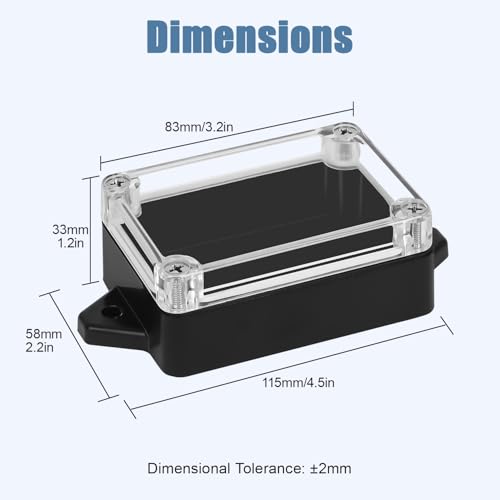 Junction Box with Clear Cover IP65 Waterproof ABS Plastic Universal Project Box with Fixed Ear, Black 3.2"x 2.2"x 1.3"(83x58x33mm)(Pack of 2) - color: 2 packs, size: 3.2"x 2.2"x 1.3"