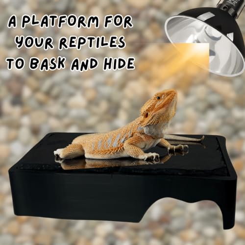 Reptile Slate Basking Hide | Accessory Platform for Bearded Dragon, Turtle, Gecko, Snake | Natural Basking Slate | Made in USA (Black, Standard) - size: Standard