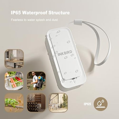 INKBIRD ITH-11-B Indoor Outdoor Thermometer Hygrometer Mini Bluetooth Refrigerator Thermometer IP65 Waterproof with APP Notification Alert 2 Years Free Data Storage Export