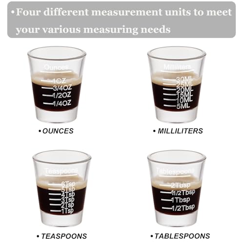 Ackers Shot Glasses Etching Scale Measuring Cup 2PACK Espresso Shot Glasses Liquid Heavy Glass 26-Incremental Measurement 1 OZ, 2 TBS, 6 TSP, 30 ML Kitchen Tools