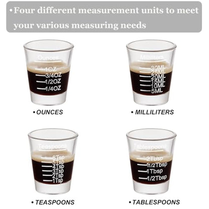 Ackers Shot Glasses Etching Scale Measuring Cup 2PACK Espresso Shot Glasses Liquid Heavy Glass 26-Incremental Measurement 1 OZ, 2 TBS, 6 TSP, 30 ML Kitchen Tools