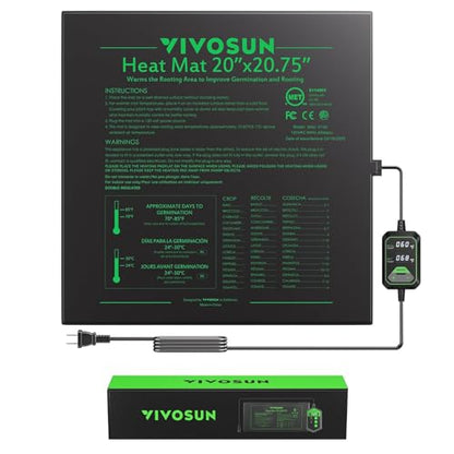 VIVOSUN 20"x20.75" Seedling Heat Mat with Built-in Temperature Controller | UL & MET-Certified Waterproof Plant Heating Pad for Germination, Hydroponics, Brewing, Breeding, and Greenhouses - size: 20"x20.75"