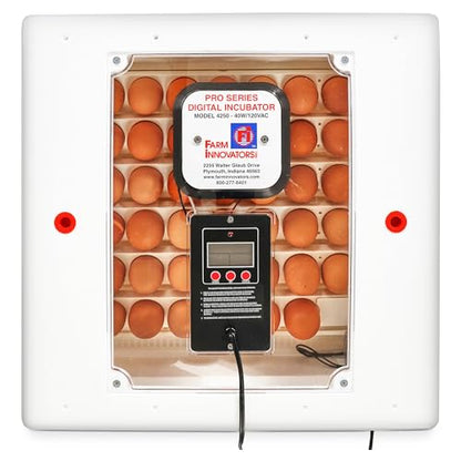 Farm Innovators 4250 Digital Circulated Air Incubator with Egg Turner | 4 dozen egg capacity; auto turner; integrated fan; digital display w/temperature, humidity, days to hatch; large window; 40W