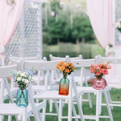6 Pcs Stained Glass Hanging Vases Hanging Glass Planters 4 Styles Small Plant Terrarium Pot Containers with Rope for Garden Home Indoor Outdoor Decor Holders Wall Windowsill