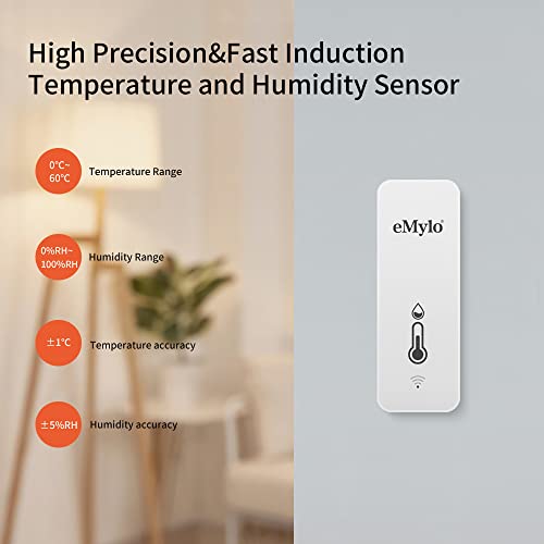 eMylo WiFi Hygrometer Indoor Thermometer Room Thermometer and Humidity Meter, Mini Humidity Gauge with Notification Alerts & Data Storage, Temperature Humidity Monitors for Home, Greenhouse, Baby Room