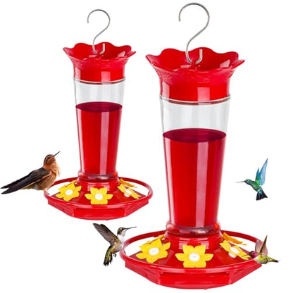10oz Plastic Hummingbird Feeders for Outdoors - 2 Pack, Ant & Bee Proof, 6 Feeding Ports, Easy Clean Red Nectar Feeders for Outside Hanging, Gifts for Mom