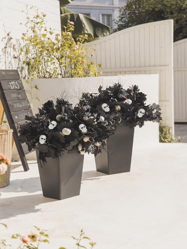18pcs Fake Plants Outdoor, Halloween Maple Pumpkin Branch, Autumn Artificial White Pumpkins Stem with Black Maple Leaves, Faux Maple Leaves Spray for Halloween Thanksgiving Home Deocr - color: Black