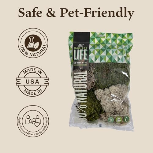 Variety Mix Moss for Terrarium Habitats, Small 1-Pack | Preserved Moss for Reptiles, Amphibians & Invertebrates Terrariums, Humidity Control, Soft, Dye-Free, Family Owned, USA Made - size: Small 1-pack, style: Variety Mix