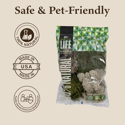 Variety Mix Moss for Terrarium Habitats, Small 1-Pack | Preserved Moss for Reptiles, Amphibians & Invertebrates Terrariums, Humidity Control, Soft, Dye-Free, Family Owned, USA Made - size: Small 1-pack, style: Variety Mix