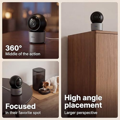 AI Pet Camera Indoor, Multi-Pet Recognition for Up to 6 Pets, 2K 3MP Dog & Cat Camera with 360° Auto Tracking, AI Daily Summaries, Night Vision, 2-Way Audio, 2.4/5GHz WiFi - color: Gray