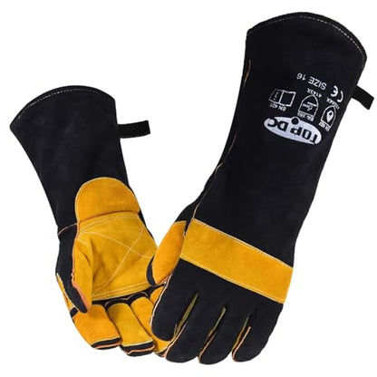 TOPDC Welding Gloves 16-Inch 932°F Heat Resistant Leather for MIG, Stick | Foil Layer, 1.2 mm Cowhide, Kevlar Stitching and Cotton Lining; Cuff Protects Forearms for Fireplace, Grill and Stove Use - color: 16 Inch Black-yellow