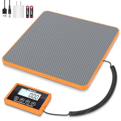 THINKSCALE Shipping Scale, 440lb, 10g/1oz Postal Scale, Hold/Tare | Carbon Fiber Platform – Anti-Slip & Lightweight, Backlit LCD Easy Read, for Packages & Mail. Battery + AC adapter included - color: Carbon Fiber Gray