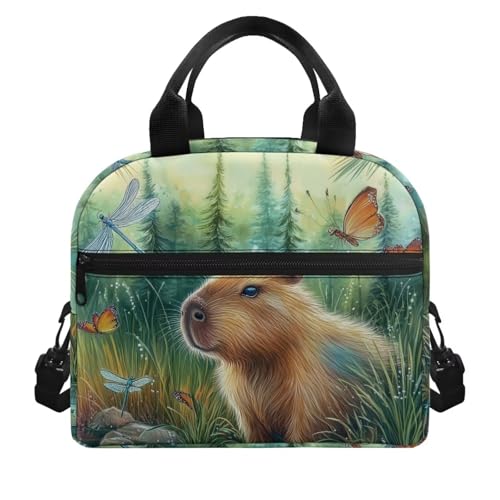 Capybara Lunch Box for Boys Lunch Bag Butterfly Insulated Lunch Bag Outdoor Camping Lunch Tote Bag Cute Picnic Lunchbag with Lunch Box for Boys Lunch Container - color: Capybara Butterfly