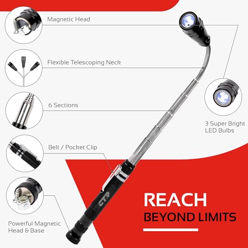 5PCS Magnetic Pickup Tool & Telescoping Inspection Mirror, Flashlight, Gifts for Men