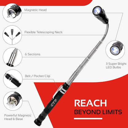 5PCS Magnetic Pickup Tool & Telescoping Inspection Mirror, Flashlight, Gifts for Men