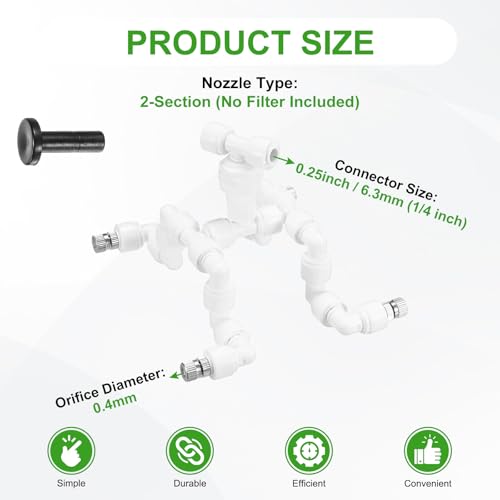 M METERXITY Reptile Mister Nozzles, 0.4mm Pore Copper 1/4" Four-Head Reptile Misting Spray Nozzle with Plug for Terrarium/Vivarium, 360 Degree Adjustable Detachable Nozzles [White]