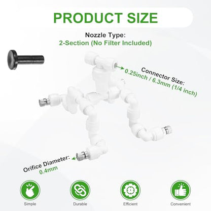 M METERXITY Reptile Mister Nozzles, 0.4mm Pore Copper 1/4" Four-Head Reptile Misting Spray Nozzle with Plug for Terrarium/Vivarium, 360 Degree Adjustable Detachable Nozzles [White]