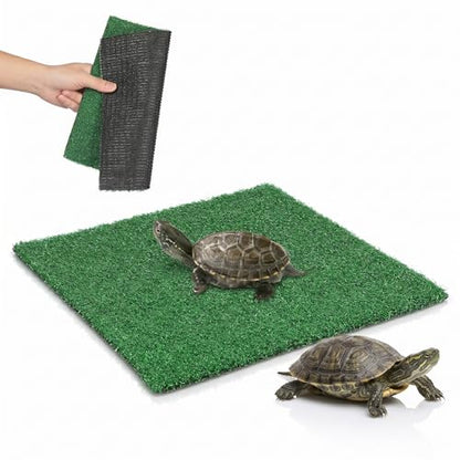 Balacoo Artificial Turtle Basking Platform, 9.8" Square Grass Turf Mat, Turtle Aquarium Basking Grass Turf for Aquarium Reptile Tank Floating Dock Accessory, for Lizard, Snake