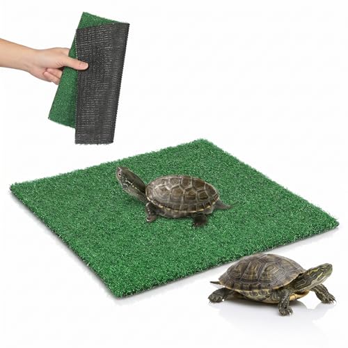 Balacoo Artificial Turtle Basking Platform, 9.8" Square Grass Turf Mat, Turtle Aquarium Basking Grass Turf for Aquarium Reptile Tank Floating Dock Accessory, for Lizard, Snake