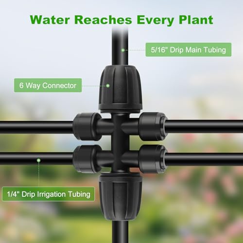 50FT 5/16" Drip Irrigation Tubing and 4 Packs 4-Way Quick Coupler, Push-to-Connect Fittings- DIY Garden Irrigation System, Misting, or Blank Distribution Tubing for Any Gardening Project - size: 50FT