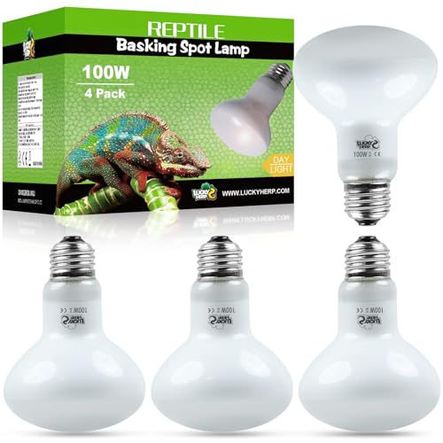 LUCKY HERP 4 Pack 100W Reptile Heat Lamp Bulb (2nd Gen), Amphibian Basking Light Bulb, Reptile Daylight Bulb for Turtle, Bearded Dragon, Lizard Heating Use - size: 100