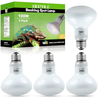 LUCKY HERP 4 Pack 100W Reptile Heat Lamp Bulb (2nd Gen), Amphibian Basking Light Bulb, Reptile Daylight Bulb for Turtle, Bearded Dragon, Lizard Heating Use - size: 100