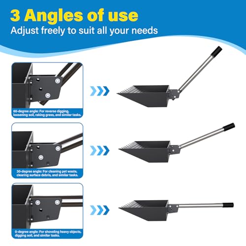 12-Inch 2-in-1 Chicken Poop Scooper & Rake, Chicken Coop Scoop with Adjustable Stainless Steel Handle （24–64"）, 3 Angles & 2 Sifting Holes, Litter Scoop Sand Sifting Shovel Pooper Scooper (Black) - color: Black