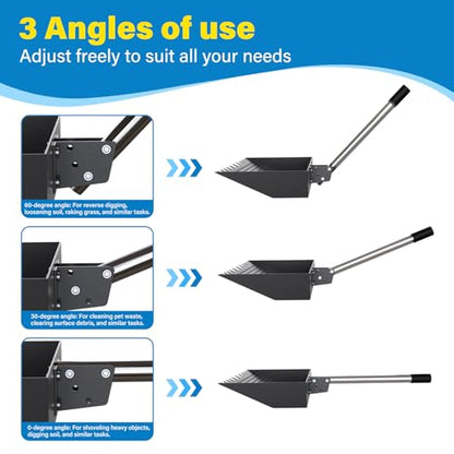 12-Inch 2-in-1 Chicken Poop Scooper & Rake, Chicken Coop Scoop with Adjustable Stainless Steel Handle （24–64"）, 3 Angles & 2 Sifting Holes, Litter Scoop Sand Sifting Shovel Pooper Scooper (Black) - color: Black