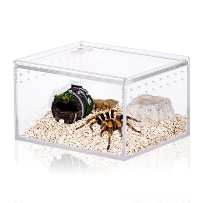 Small Acrylic Reptile Enclosure, No Assembly Small Reptile Breeding Box for Insect Tarantula Hermit Crab Jumping Spider (4x3.3X2.5 in) - size: 4x3.3X2.5 in