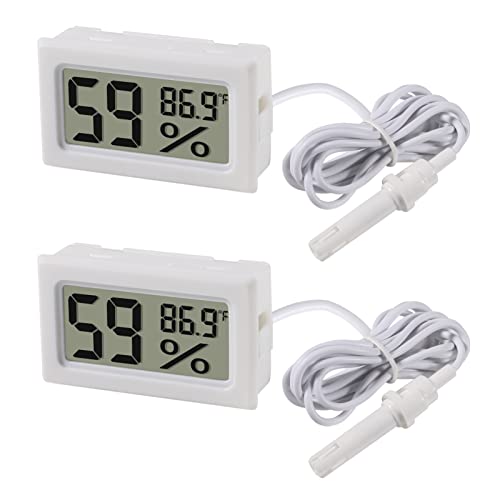 2-Pack Mini Digital Hygrometer Thermometer Gauge with Probe LCD Display Temperature Fahrenheit Humidity Meter for Incubator, Reptile Plant Terrarium, Humidor, Guitar Case, Greenhouse - color: 2PCS White