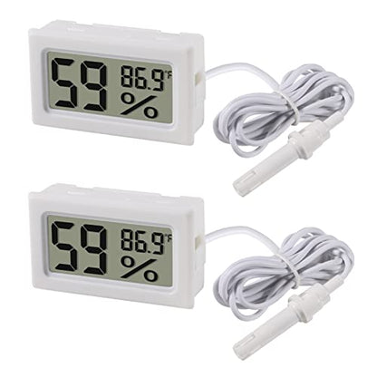 2-Pack Mini Digital Hygrometer Thermometer Gauge with Probe LCD Display Temperature Fahrenheit Humidity Meter for Incubator, Reptile Plant Terrarium, Humidor, Guitar Case, Greenhouse - color: 2PCS White