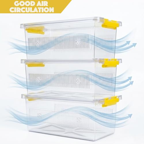 4 Pack ABS Reptile Breeding Box with 100 Non-Woven Pads Each – Stackable Reptile Enclosure for Snakes, Lizards & Spiders – Ventilated Hatchling Reptile Terrarium 8.7x4.3x3.9 Inch