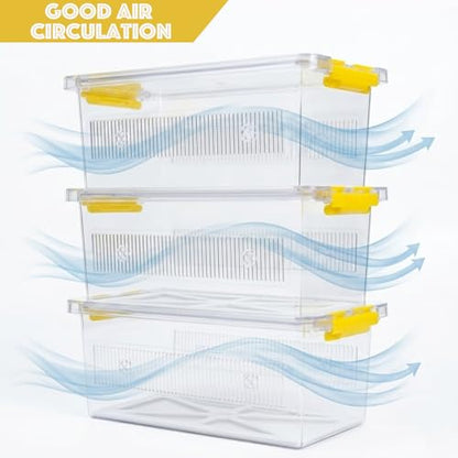 4 Pack ABS Reptile Breeding Box with 100 Non-Woven Pads Each – Stackable Reptile Enclosure for Snakes, Lizards & Spiders – Ventilated Hatchling Reptile Terrarium 8.7x4.3x3.9 Inch