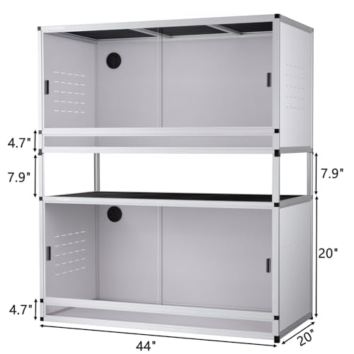 PVC Reptile Terrarium 44''x20''x20''Stackable Space Efficient ToxiRium Large Reptile Terrarium 76 Gallons for Bearded Dragon Gecko Lizard Snake,Vivarium with Sliding Doors Lock-2pcs with spacers - size: 44x20x20'' - 76 Gallon - 2pcs with spacers