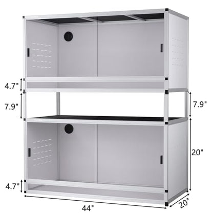 PVC Reptile Terrarium 44''x20''x20''Stackable Space Efficient ToxiRium Large Reptile Terrarium 76 Gallons for Bearded Dragon Gecko Lizard Snake,Vivarium with Sliding Doors Lock-2pcs with spacers - size: 44x20x20'' - 76 Gallon - 2pcs with spacers