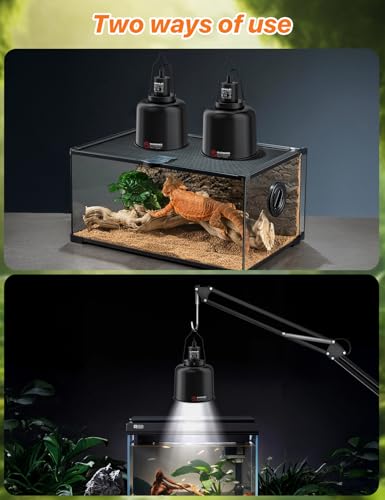 2-Pack 5.5 Inch Deep Dome Reptile Light Fixture with Clamp, ETL Certified E26 Ceramic Socket (100W), Aluminum UVA UVB Basking Lamp Holder for Terrariums, Bearded Dragons and Turtles