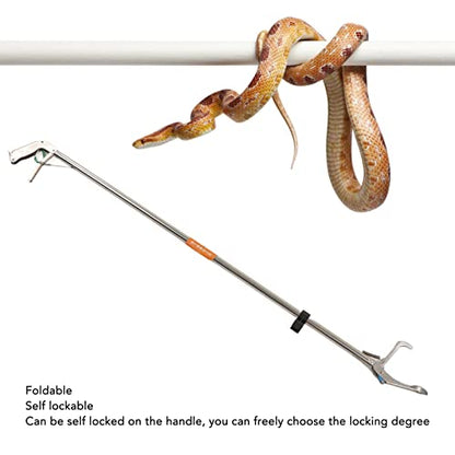 Diydeg Snake Tong Professional Stainless Steel Extra Long Collapsible Reptile Grabber Rattle Snake Catcher Heavy Duty Wide Jaw Handling Tool Snake Grabber Tool with Lock for Outdoor