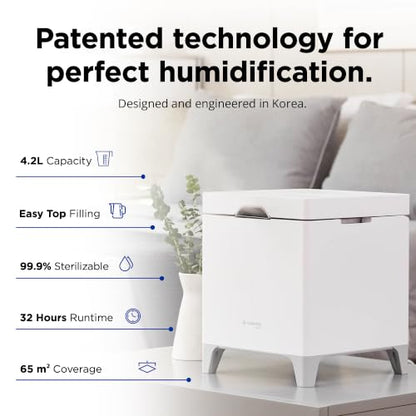 Carepod Cube Plus X50V Stainless Steel Humidifier - Easy to Clean, 3 Mist Level Settings, Auto-Humidity & Auto Shut-Off Feature, One Touch Built-in Sanitization, No Filters, Lasts 32Hrs (1.1Gal/4.2L)