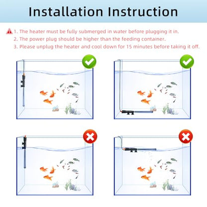 HiTauing Aquarium Heater 25W/50W/100W/200W/300W, Adjustable Knob Fish Tank Heater with Digital Thermometer, Submersible Betta/Turtle Tank Heater for Freshwater and Saltwater Tanks - size: 200W for 30-50 gallon