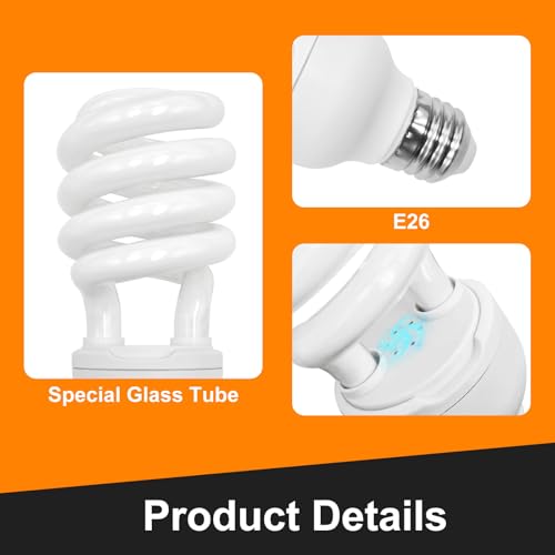 UVB Reptile Light, 15.0 26W UVA UVB Light for Reptiles, Spiral Compact Fluorescent UVB Bulb for Desert Reptiles and Amphibians - size: 6.5 in 15.0