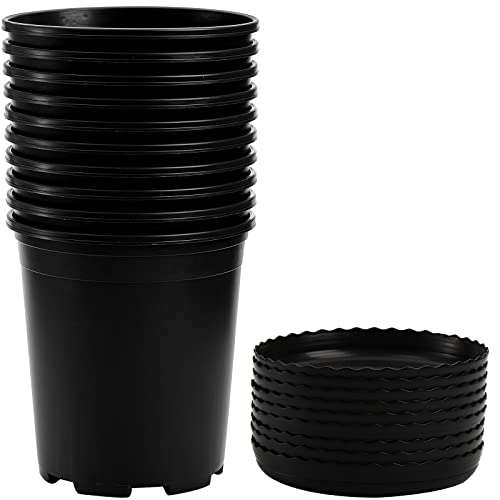 Fasmov 10PCS 1 Gallon Durable Nursery Pot Garden Flower Pots Nursery Plant Container Kit with 10 Pcs Matching Pallets, Black - color: Black